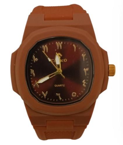 Clasico Mens Ladies Water Resistant Arabic Square Dial Brown Rubber Strap Watch