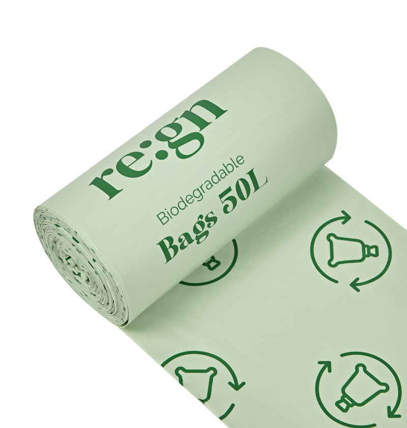 50L Biodegradable Eco Friendly Bin Bags, Eco Waste Disposal - 25 Pack