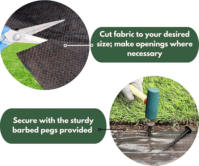 50m Weed Control Fabric Membrane Ground Sheet with 50 Pegs