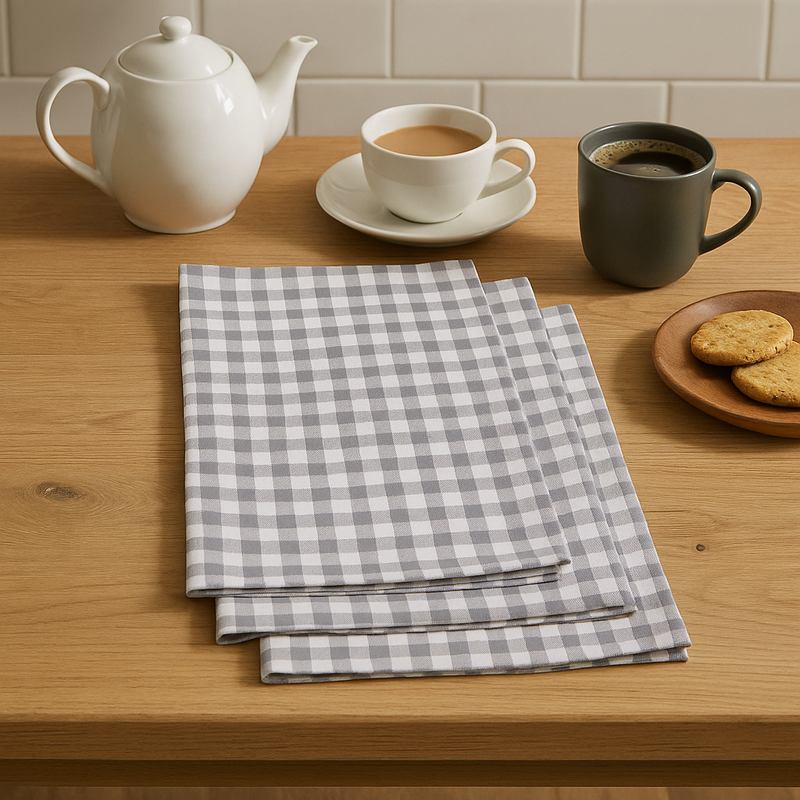 Set of Three Grey and White Cotton Tea Towels | Doro