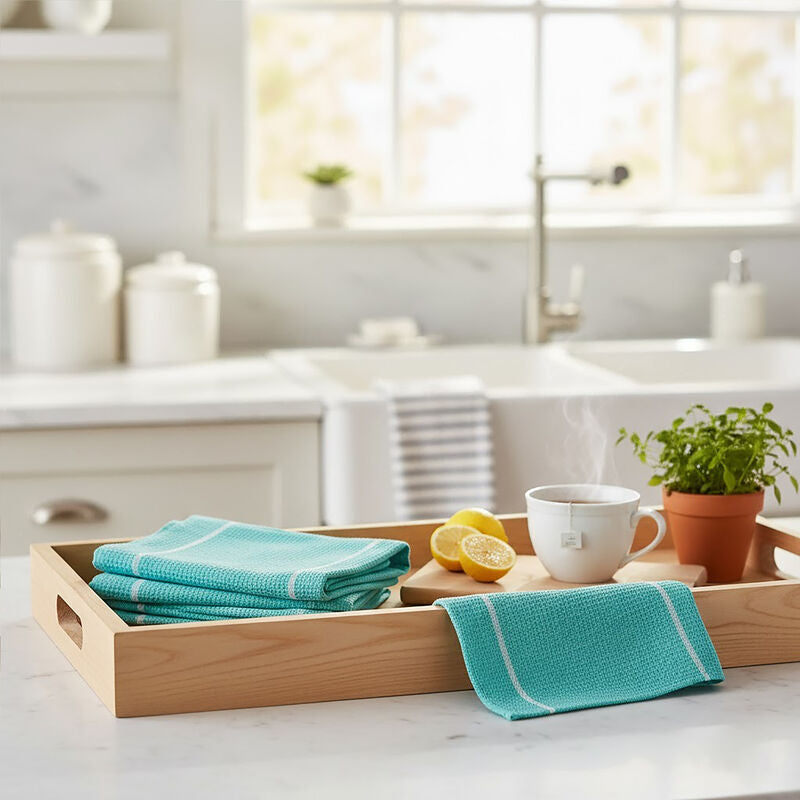 Set of 3 Green and White Waffle Tea Towels | Doro