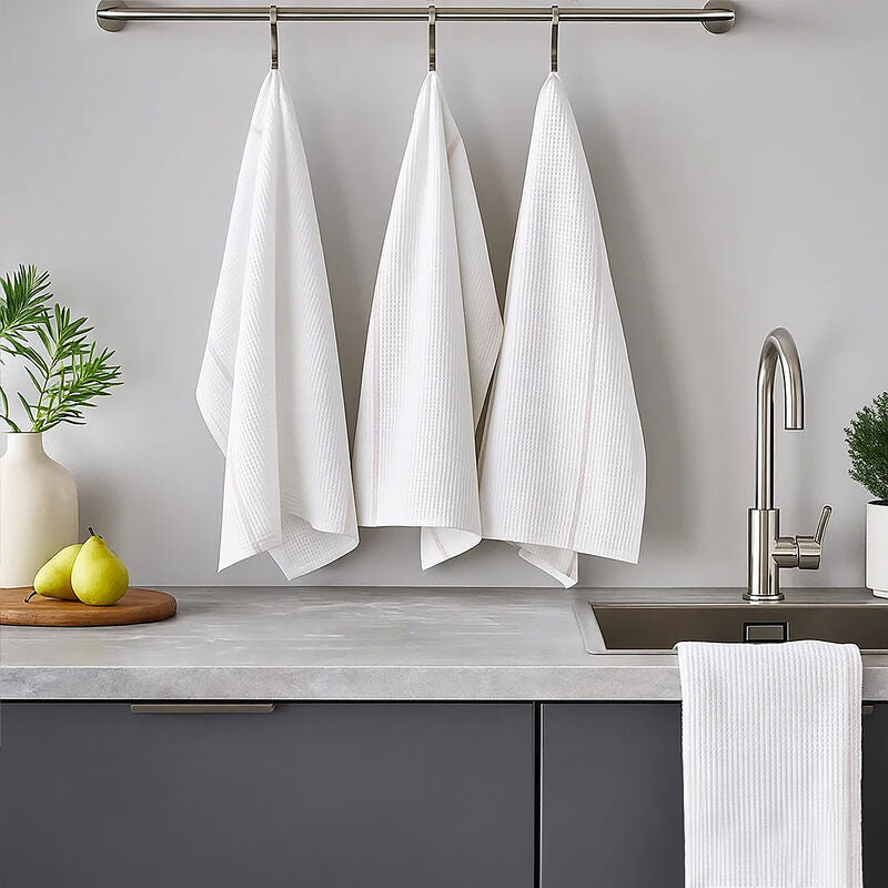 Set of 3 White and Almond Waffle Tea Towels | Doro