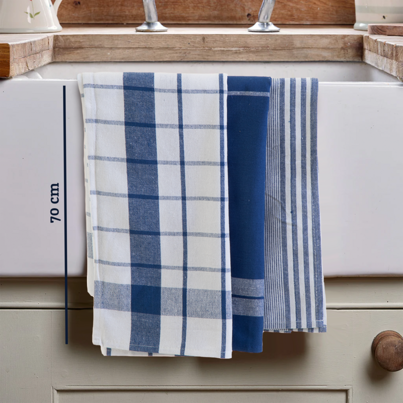 Set of Three Blue and White Tea Towels | Doro