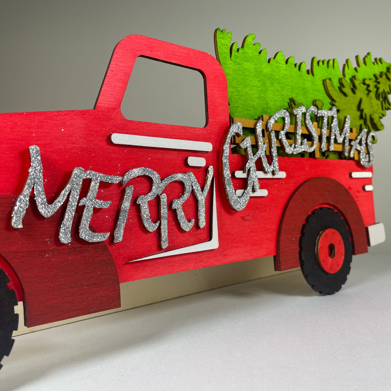 Merry Christmas Truck Tree Sign - Handmade Ornament