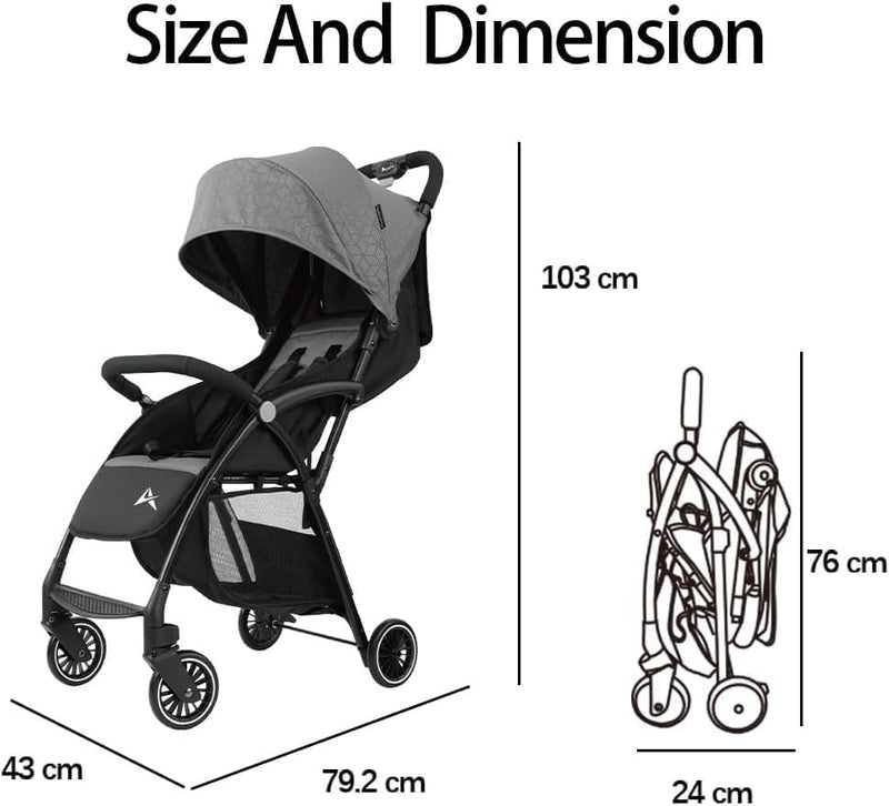 Alivio Lightweight Pushchair, Folding Baby Stroller 0-3 Years, Toddlers Travel Stroller with Mosquito Nets, Shoulder Strap, Anti-Friction & Wheels (Grey)