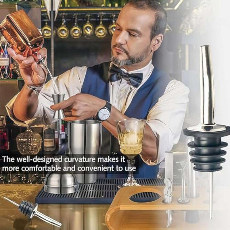 Drink Pourers Stainless Steel with Stoppers for Oils, Whiskey & Cocktails 2PK