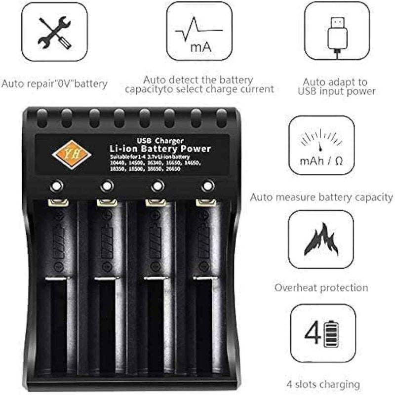 Bright Flashlight Torches with 4-Slot Charger and 4 Rechargeable Batteries