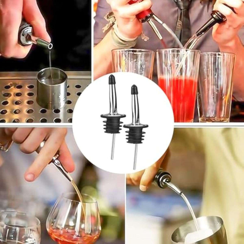 Drink Pourers Stainless Steel with Stoppers for Oils, Whiskey & Cocktails 2PK
