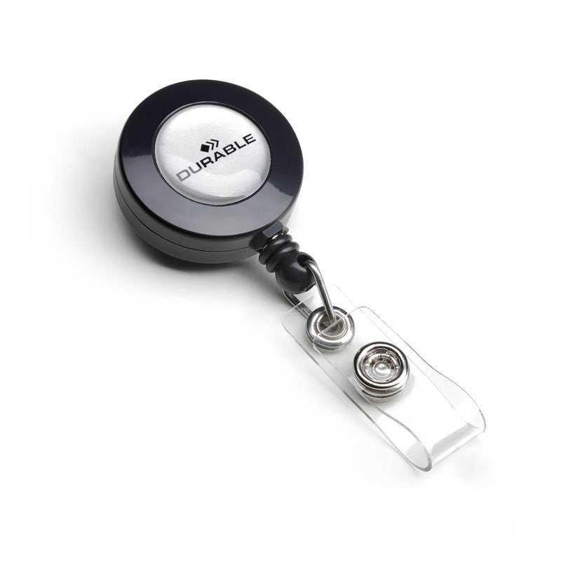 Durable Secure Retractable Clip Badge Reel for ID Cards & Keys | 10 Pack | Black