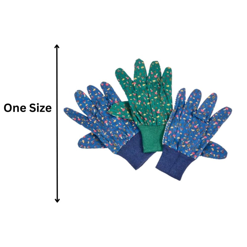Triple Pack Garden Gloves Cotton Grips - Mushroom Design