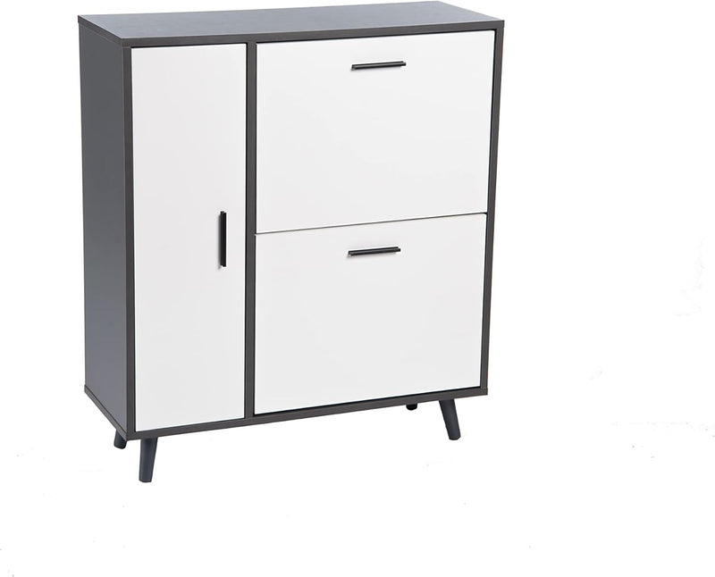Greenhurst Shoe Storage Cabinet with Side Cupboard, Wooden Grey/White H86 x W75cm