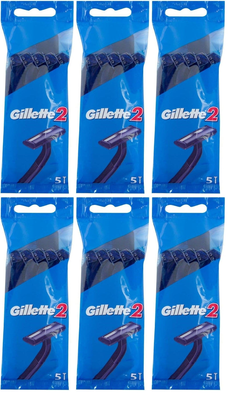 6 x Gillette 2 Disposable Razors - 5 PACK