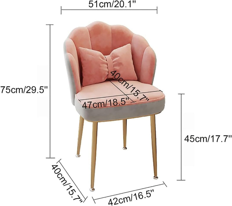 Velvet Vanity Chair Accent Armchair Flower Back Gold Legs Makeup Room Pillow