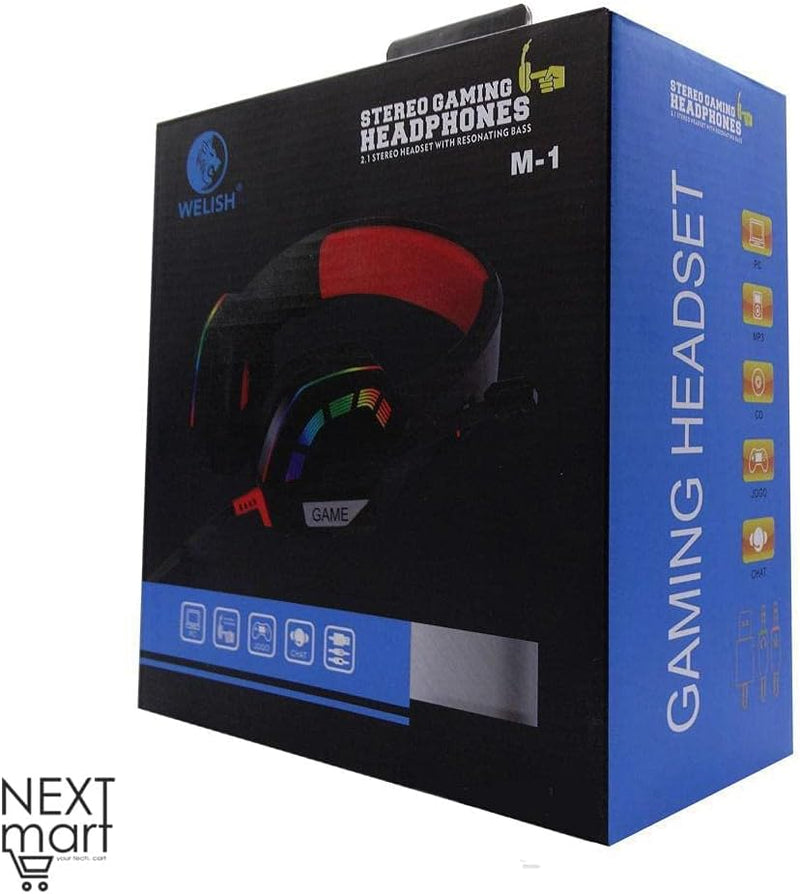 M1 Stereo Gaming Headset With RGB LED Light Noise Reduction Mic For PC