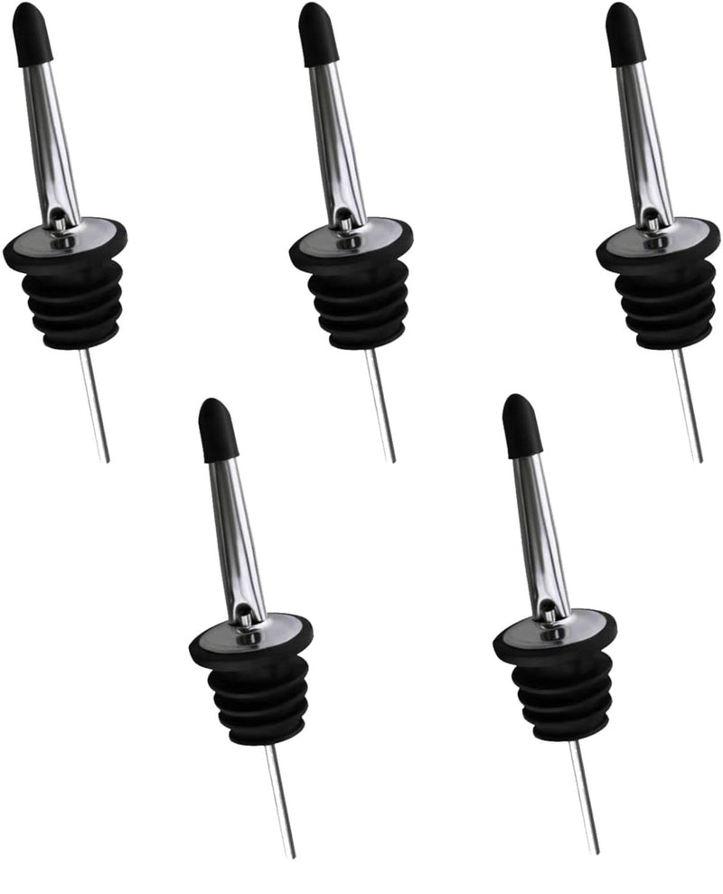 Drink Pourers Stainless Steel with Stoppers for Oil, Whiskey & Cocktails 5PK