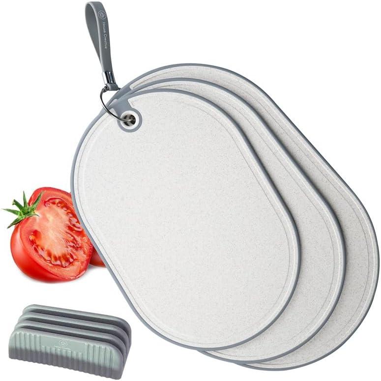 Grey Plastic Chopping Board Set 3-Piece - Non Slip, Handles, Kitchen Prep