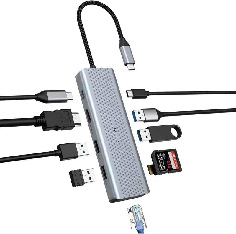 Multiport 10 in 1 USB C Docking Station HDMI, TF Reader, USB A & C Ethernet