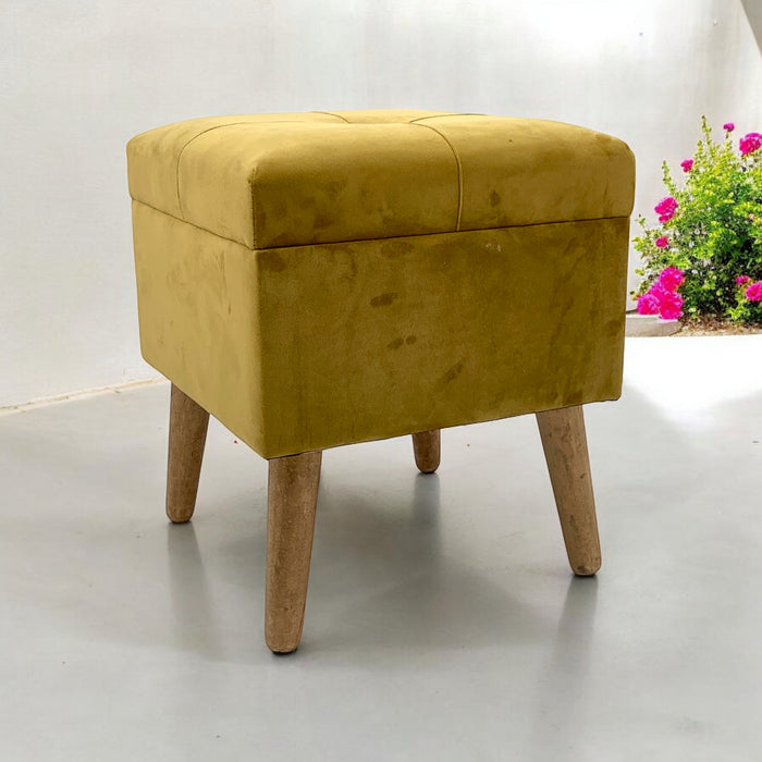 YELLOW WOODEN TRUNK FOOTSTOOL