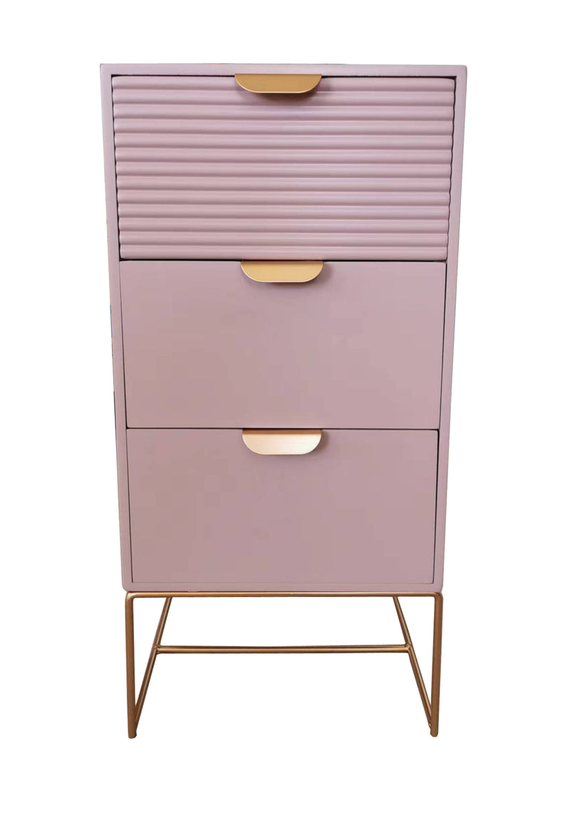 64CM PINK WOODEN 3 DRAWER BEDSIDE TABLE