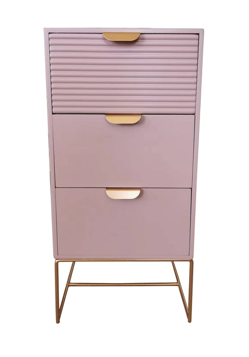 64CM PINK WOODEN 3 DRAWER BEDSIDE TABLE
