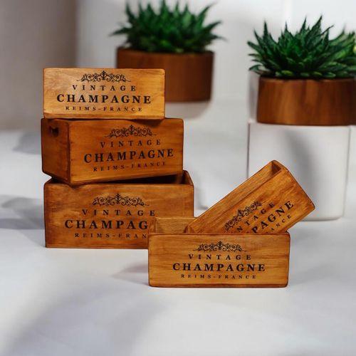 53/48/43CMSET 3 WOODEN CHAMPAGNE TOFFEE TRAYS - InStock
