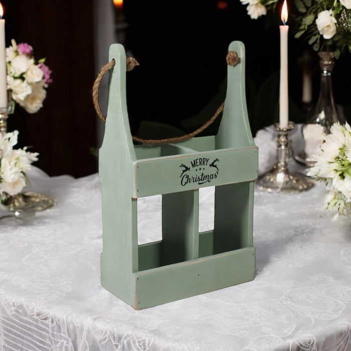39CM RUSTIC GREEN 2 BOTTLE WINE HOLDER