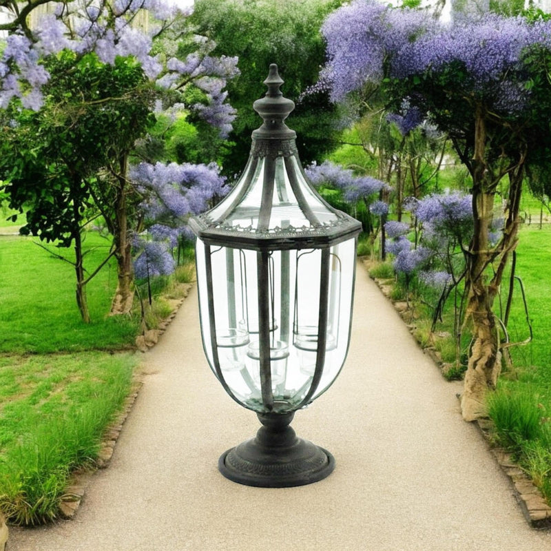 77CM GREY METAL GARDEN LANTERN W TEALIGHT