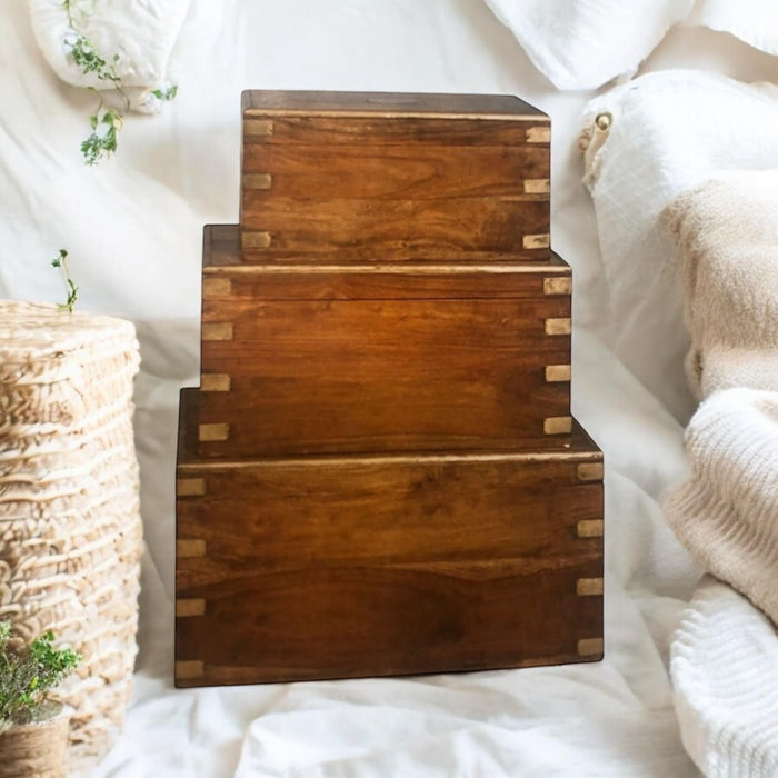 90CM SET 3 WOODEN CHESTS