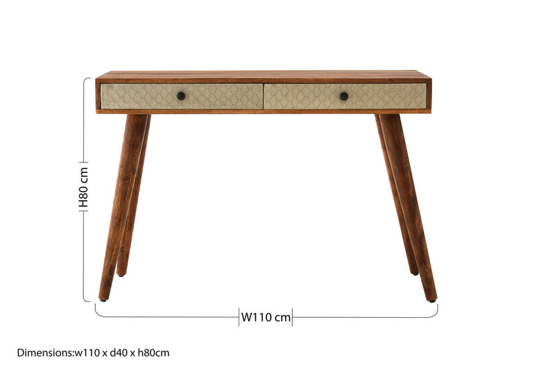 Natural Acacia Wood Console Table with Silver Metal Drawer Fronts | Boho