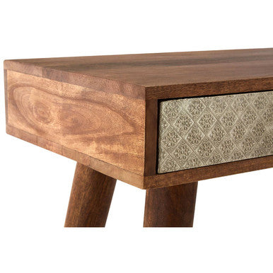 Natural Acacia Wood Console Table with Silver Metal Drawer Fronts | Boho
