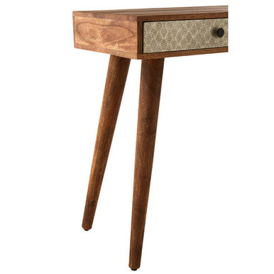 Natural Acacia Wood Console Table with Silver Metal Drawer Fronts | Boho
