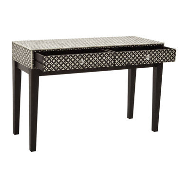Black and White Mother of Pearl Inlay Wooden Console Table with 2 Drawers | Boho
