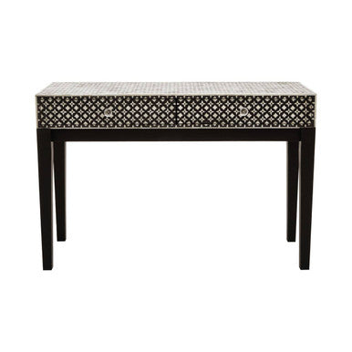 Black and White Mother of Pearl Inlay Wooden Console Table with 2 Drawers | Boho