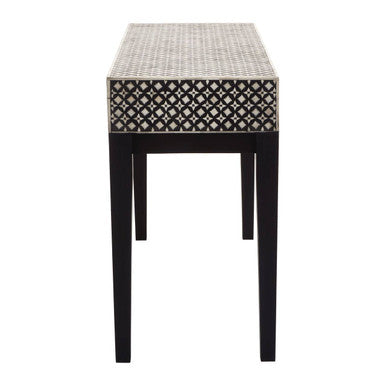 Black and White Mother of Pearl Inlay Wooden Console Table with 2 Drawers | Boho