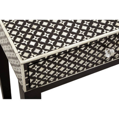 Black and White Mother of Pearl Inlay Wooden Console Table with 2 Drawers | Boho