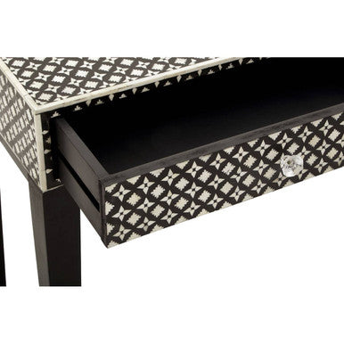 Black and White Mother of Pearl Inlay Wooden Console Table with 2 Drawers | Boho