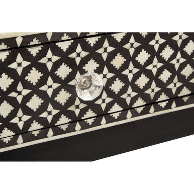 Black and White Mother of Pearl Inlay Wooden Console Table with 2 Drawers | Boho