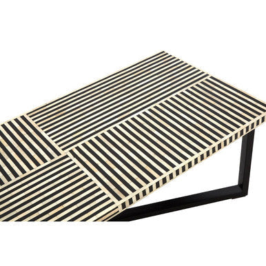 Black and White Buffalo Bone Inlay Top Coffee Table with Black Metal Lattice Base | Boho