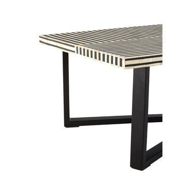 Black and White Buffalo Bone Inlay Top Coffee Table with Black Metal Lattice Base | Boho