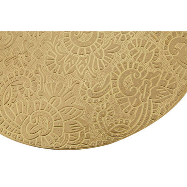 Gold Embossed Metal Top Side Table with Natural Tripod Wood Base | Boho