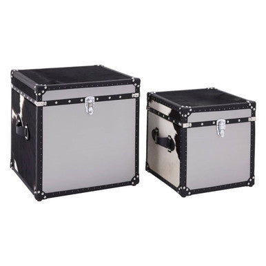 Black and White Genuine Cowhide Storage Trunk Set | Kensington Townhouse
