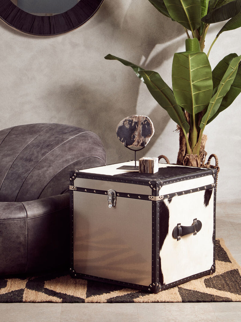 Black and White Genuine Cowhide Storage Trunk Set | Kensington Townhouse