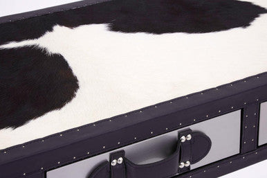 Black and White Cowhide Console Table with 3 Drawers and Leather Trim | Kensington Townhouse