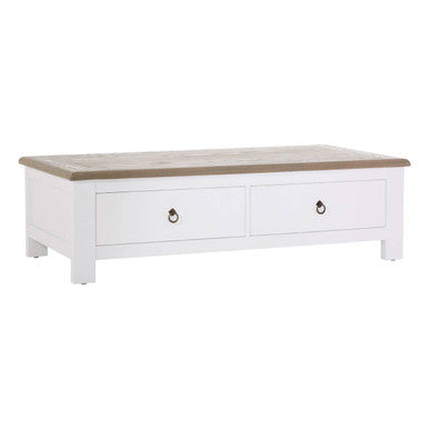 White Wooden Coffee Table with Natural Oak Top and 2 Storage Drawers | Hampstead
