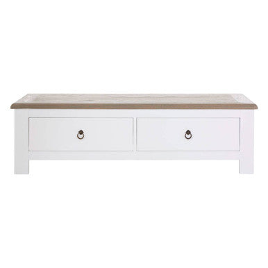 White Wooden Coffee Table with Natural Oak Top and 2 Storage Drawers | Hampstead
