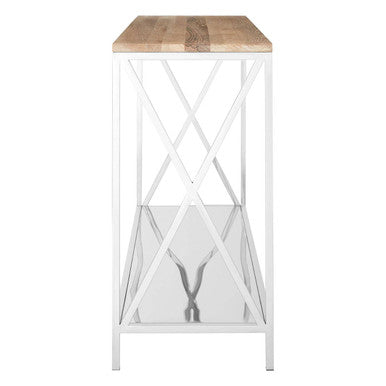 Natural Oak Wood Console Table with Silver Mirrored Lower Shelf | Chiswick