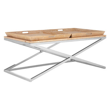Silver Oak Wood Coffee Table with 2 Removable Tray Tops | Holland Park