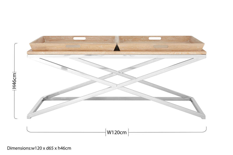 Silver Oak Wood Coffee Table with 2 Removable Tray Tops | Holland Park