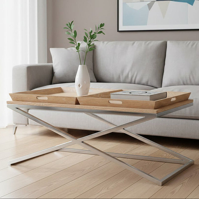 Silver Oak Wood Coffee Table with 2 Removable Tray Tops | Holland Park