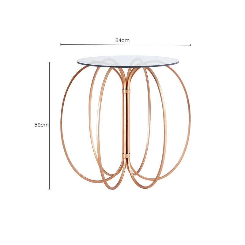 Glass Top Convex Round Table with Rose Gold Iron Frame | Lexa